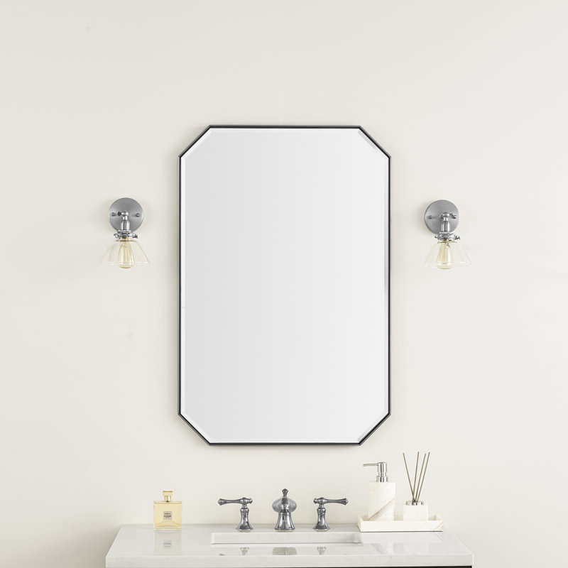 Rohe Metal Flat Wall Mirror, 36" x 24", Satin Nickel
