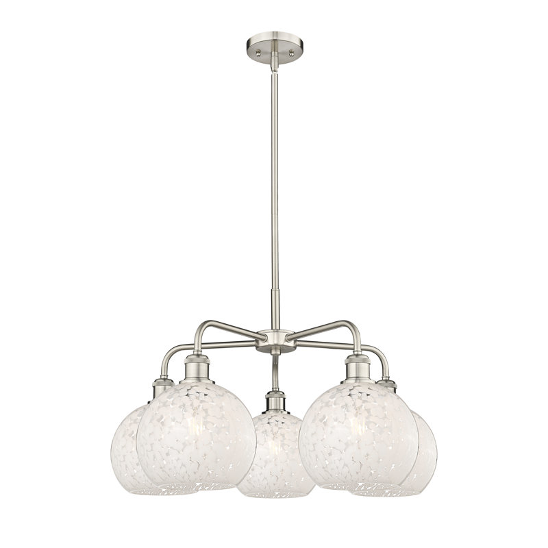 Lustre suspendu 5 lumières Ballston White Mouchette, H 15,5 po x l 26 po x P 26 po, Nickel satiné