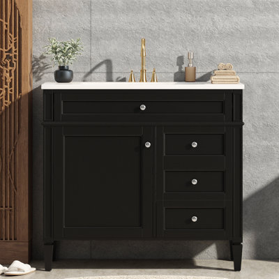 Ensemble de meuble-lavabo moderne 36 "avec lavabo, armoire de rangement ambre, tiroirs à fermeture douce et rangement, finition noire