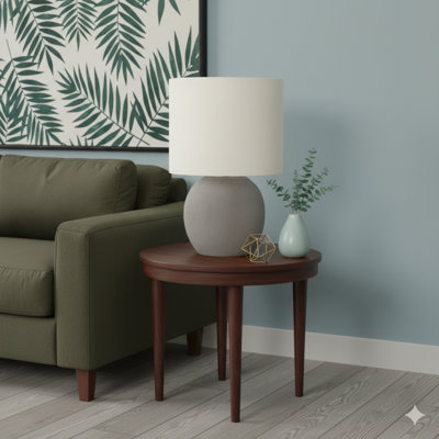 Lighting, H 20 po, lampe de table, béton gris, abat-jour ivoire / crème, contemporain