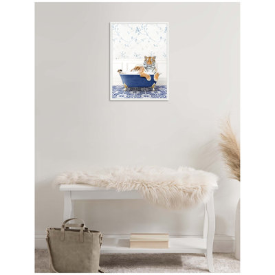 «Tiger in Eclectic Blue Bathaign» par Amy Peterson, reproduction d'art sur toile encadrée