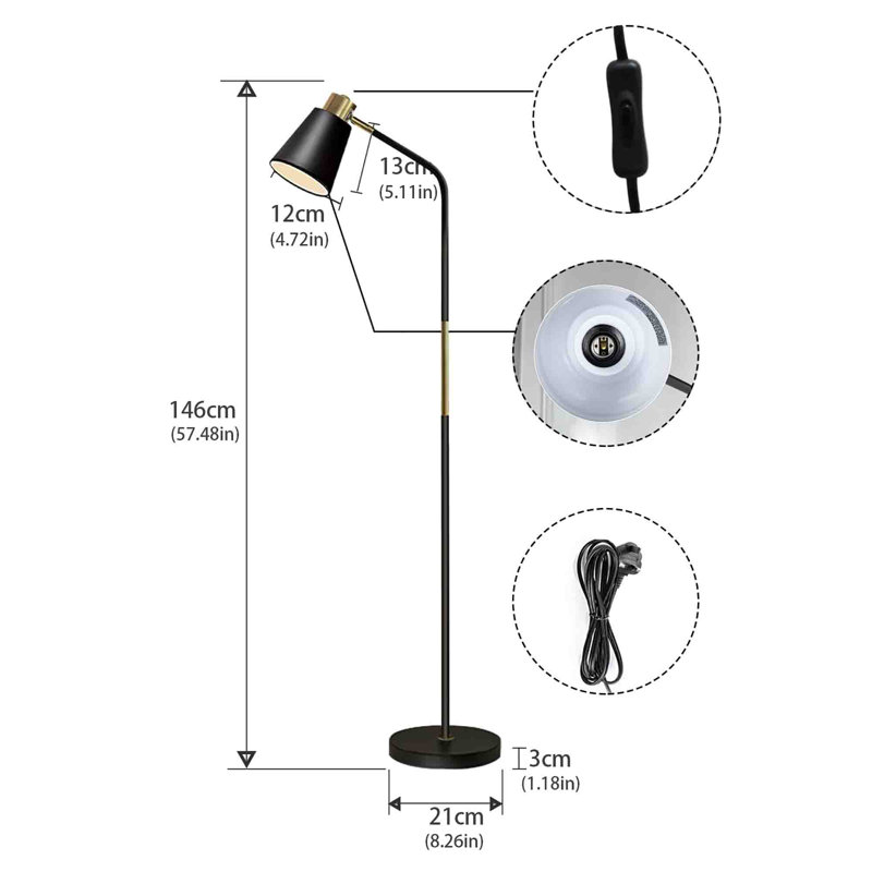Brealeigh 146cm Arched Floor Lamp, Black