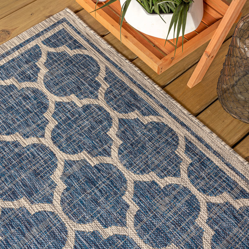 Hague Moroccan Trellis Textured Weave Navy/Gray Indoor/Outdoor Rug, Rectangle 9' x 12'