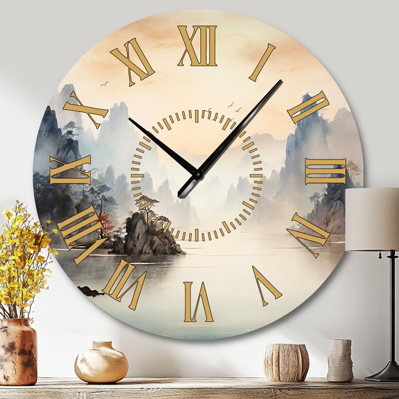 Horloge murale grise au paysage chinois sérénité II - Chine, Grand