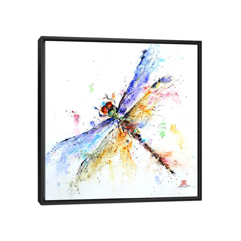 «Dragonfly» par Dean Crouser, reproduction d'art sur toile tendue, H 26 po x l 26 po x P 1,5 po, Toile avec cadre noir