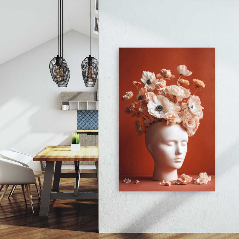 Floral Contemplation Contemporary Elegant Minimalist Poppy Flower Portrait Wall Art Print by Treechild - Wrapped Canvas Print