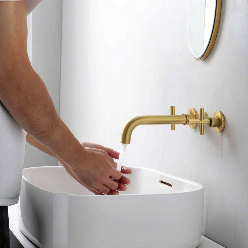 Robinet de lavabo mural à deux poignées avec bonde escamotable sans trop-plein