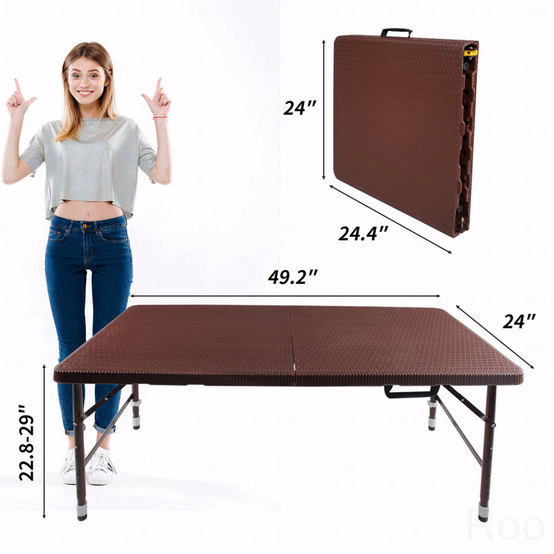 Table de patio pliante en rotin 4 pi, utilisation intérieure et extérieure, table pliante portative en rotin, Marron foncé