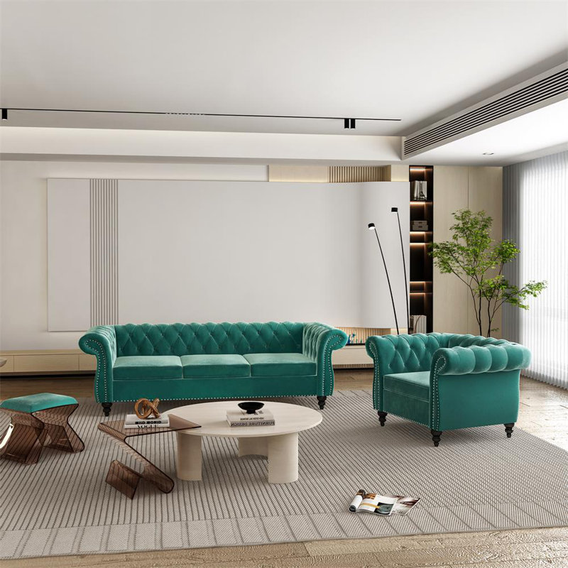 Ensemble de salon en velours 2 pièces Eiven, Velours vert