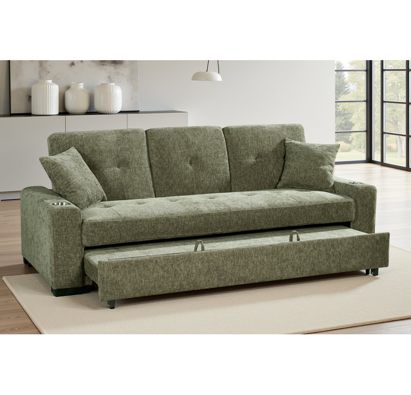3 Seater Sofa Bed, Green Chenille