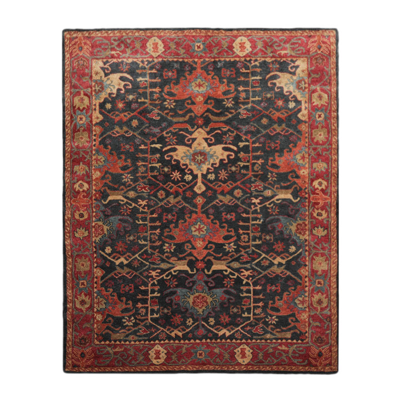 Tapis multicolores en laine touffetée à la main bleu foncé, Rectangle 9 pi x 12 pi