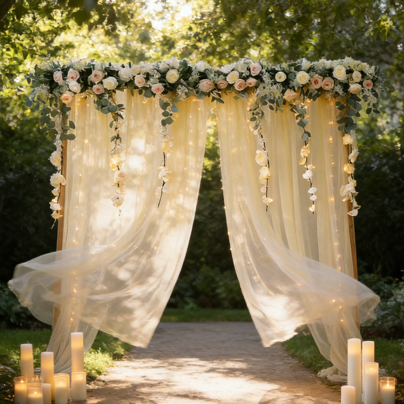 9.8ft Length Wedding Arch Draping Fabric – 4PCS 59" Wide Sheer Curtain Panel for Ceremony Backdrop, Birthday Party, Bridal Shower, & Table Runner – Lightweight Polyester Drapes for Home Decor