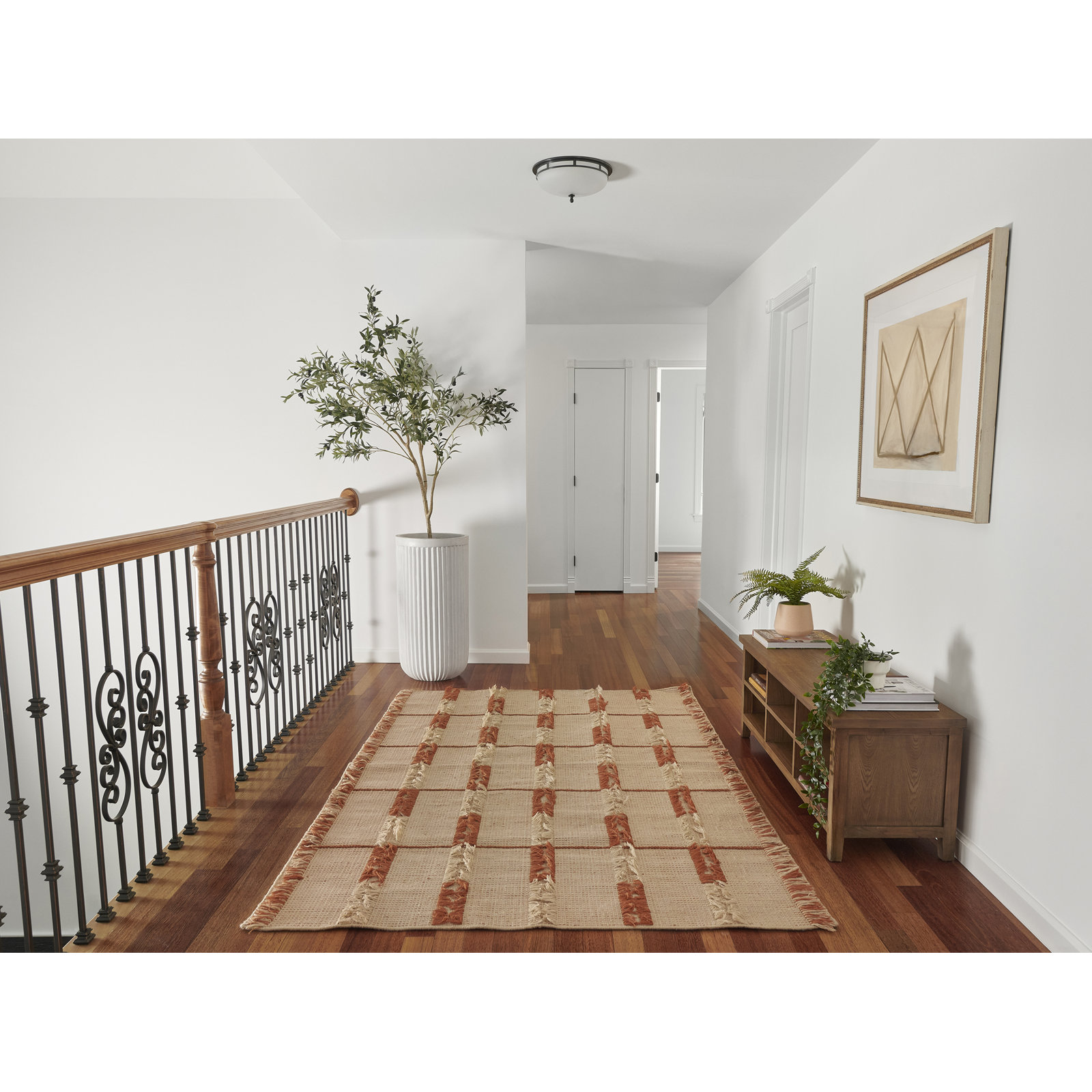 Celia Brown Hand-Woven Striped Wool Rug, Rectangle 3'6" x 5'6"