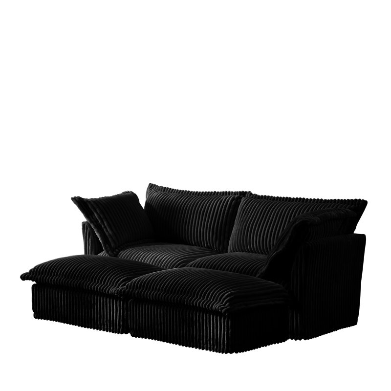 2 avec repose-pieds, tissu velours côtelé, salon élégant noir, 2 places, sièges confortables inclus