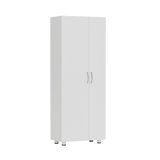 Asymmetrical Storage Cabinet With Adjustable Shelves And Utility Compartment