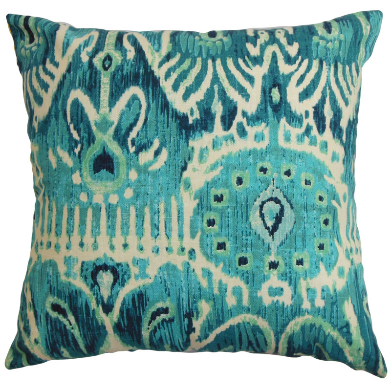 Ikat 100% Cotton Throw Pillow, 24" H x 24" W, Blue