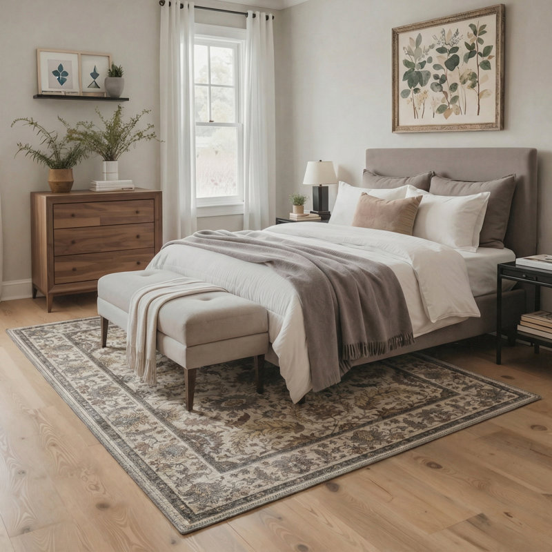 Tapis intérieur beige / brun délavé à la machine avec envers antidérapant Roehit, Rectangle 9 pi x 12 pi