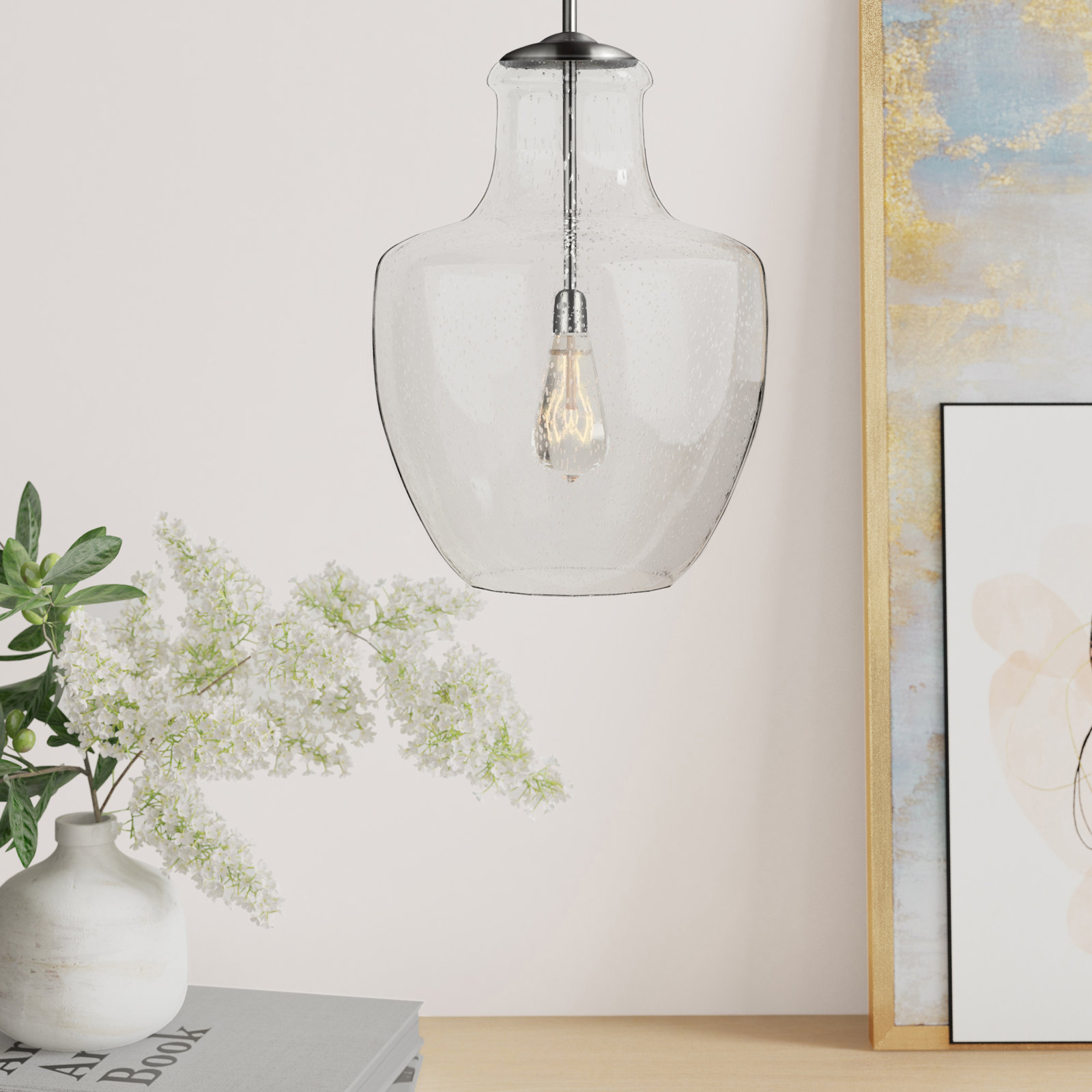 Ravenna Dimmable Single Light Pendant, Satin Nickel