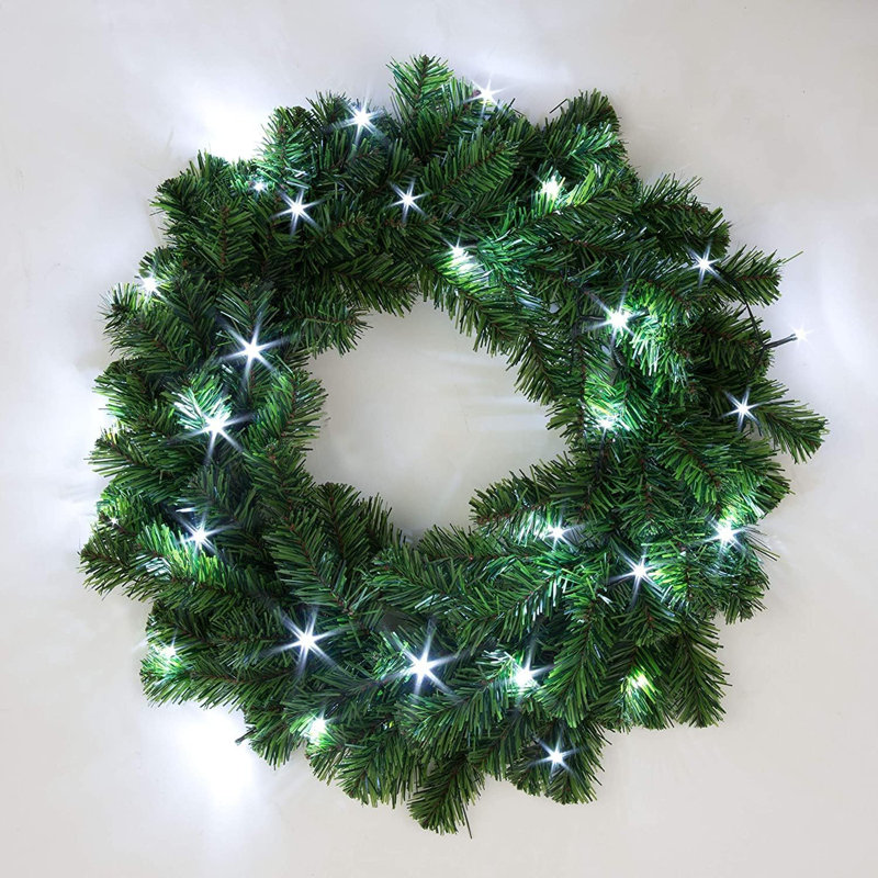 Faux Lighted PVC 21.65cm Christmas Wreath, White
