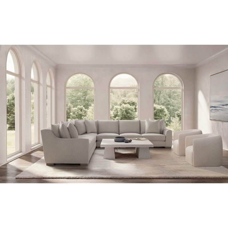 Sectional, White Polyester, 35" H x  140" W x 140" D, Symmetrical