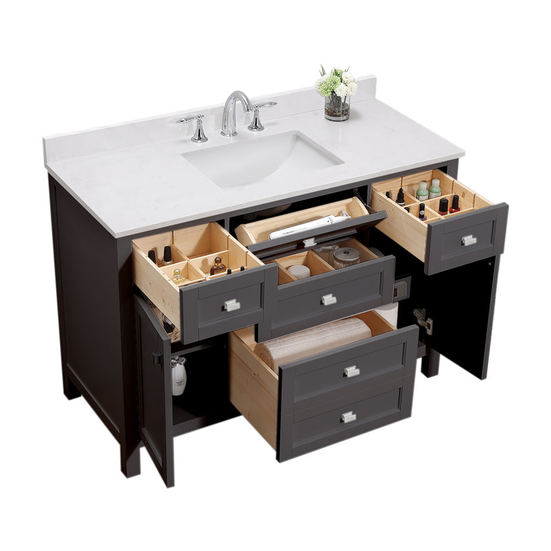 Ensemble de meuble-lavabo simple autoportant 48 po avec comptoir et lavabo Juniper, Gris anthracite