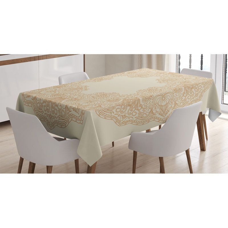 Ambesonne Beige Tablecloth, Old Fashion Embriodery Style Floral Circle Victorian Feminine Boho Artprint, Rectangular Table Cover For Dining Room Kitchen Decor, 60" X 84", Beige