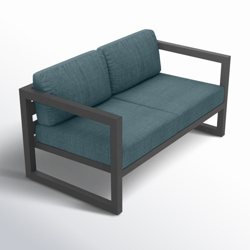 Avion Loveseat - Black, Cast Lagoon Sunbrella® Plainweave, Slate