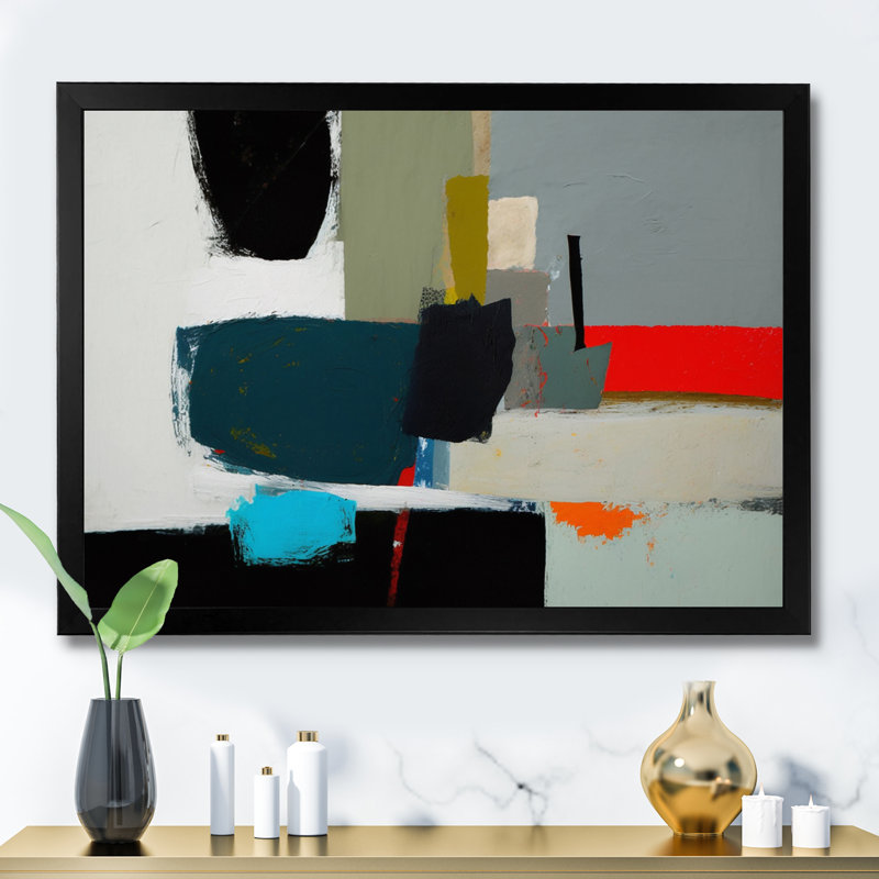 «Touched By Orange II», art mural abstrait sur toile, Cadre d'angle fermé noir, H 12 po x l 20 po x P 1 po