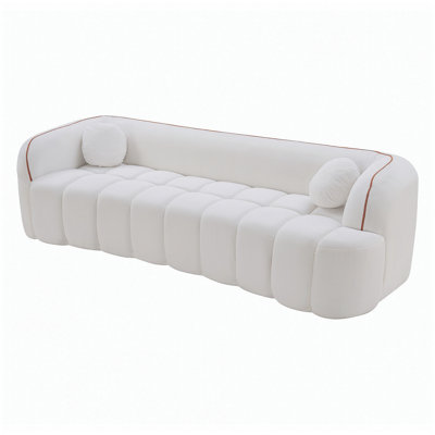98.4" Modern Compressed Sofa, Cloud Couch 3-Seater Corduroy Sofa, No Assembly Required, Bubble Channel Tufted Couch with 2 Pillows, Comfy Deep Seat for Living Room, Apartment, Office