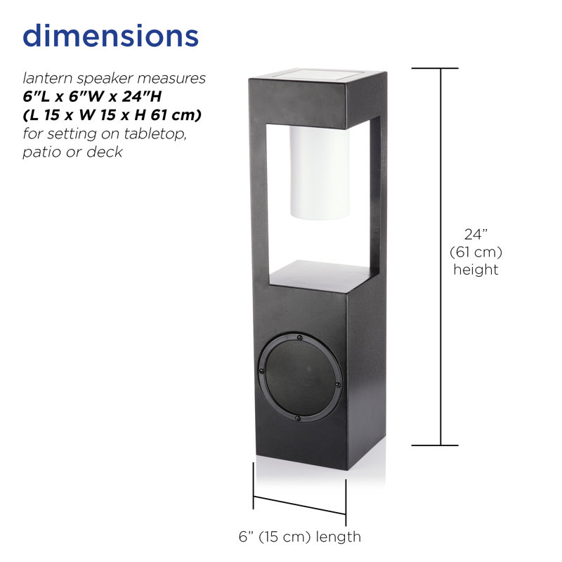 24'' Black Metal Solar LED Outdoor Lantern with Bluetooth Speaker