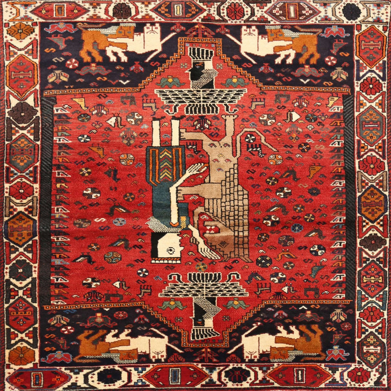 Tapis Mehroon / noir / crème, Carré 5 pi