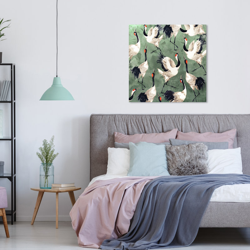 «Animals Grazing Cranes Birds», impression sur toile, Toile tendue, H 30 po x l 30 po, Sans cadre