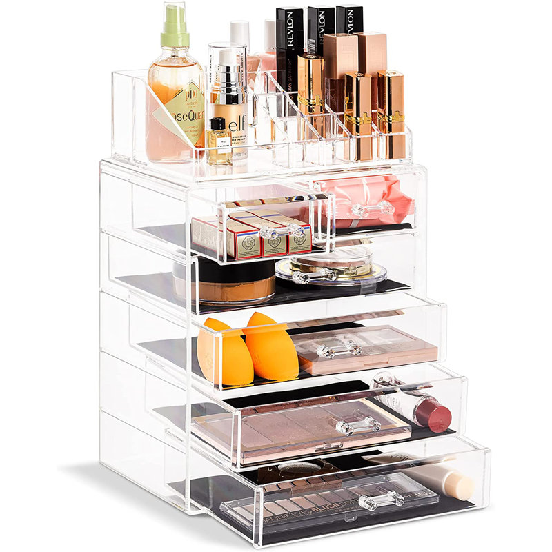 Sorbus Acrylic Makeup and Jewelry Storage Organizer Case, 2 Piece in Clear
