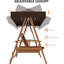 Balancelle de patio en bois avec auvent réglable, banc de balançoire de patio en bois 3 places avec coussin amovible-282056257