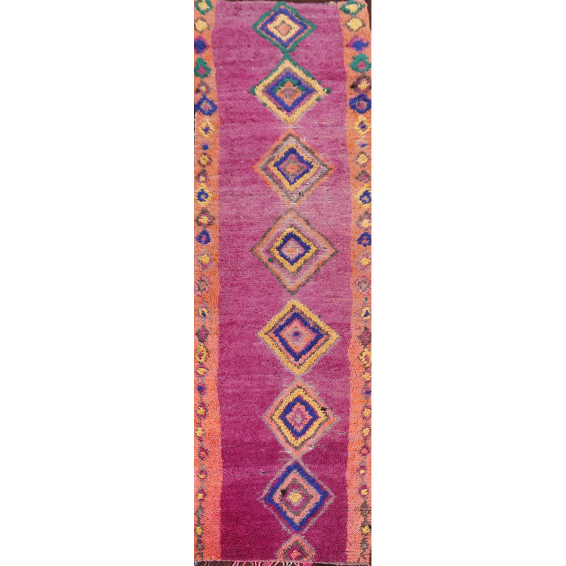 Tapis de couloir tribal oriental marocain noué à la main 4 x 13