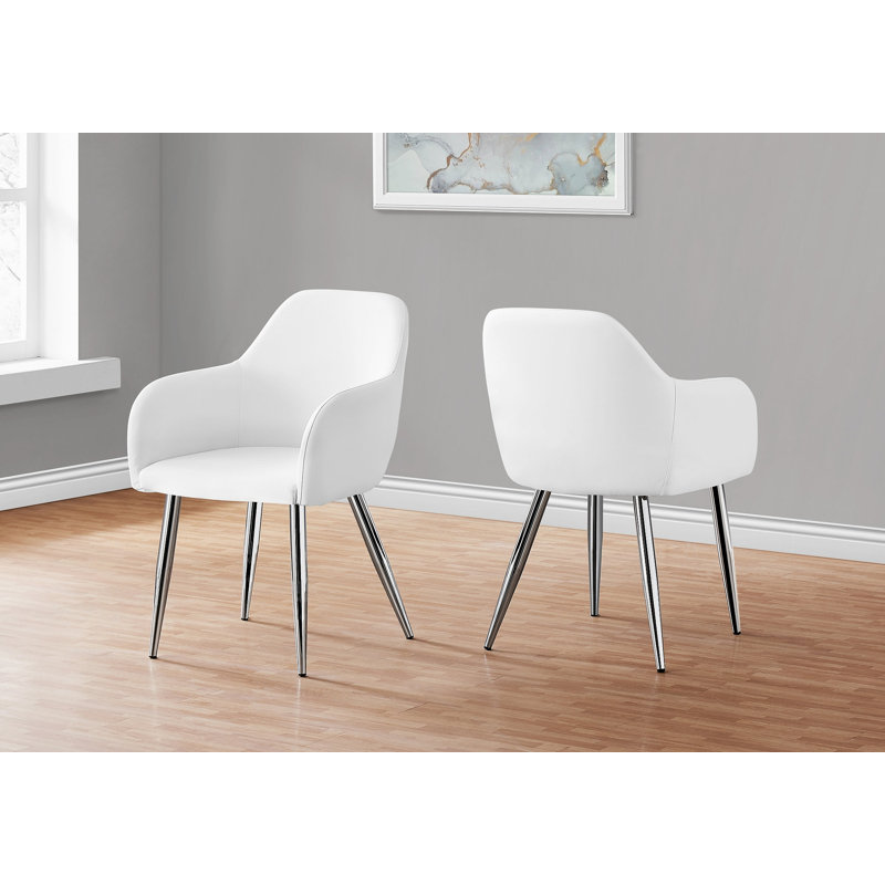 Chaise de salle à manger, ensemble de 2, d'appoint, rembourré, de cuisine, aspect cuir de salle à manger, métal chromé, contemporain, moderne