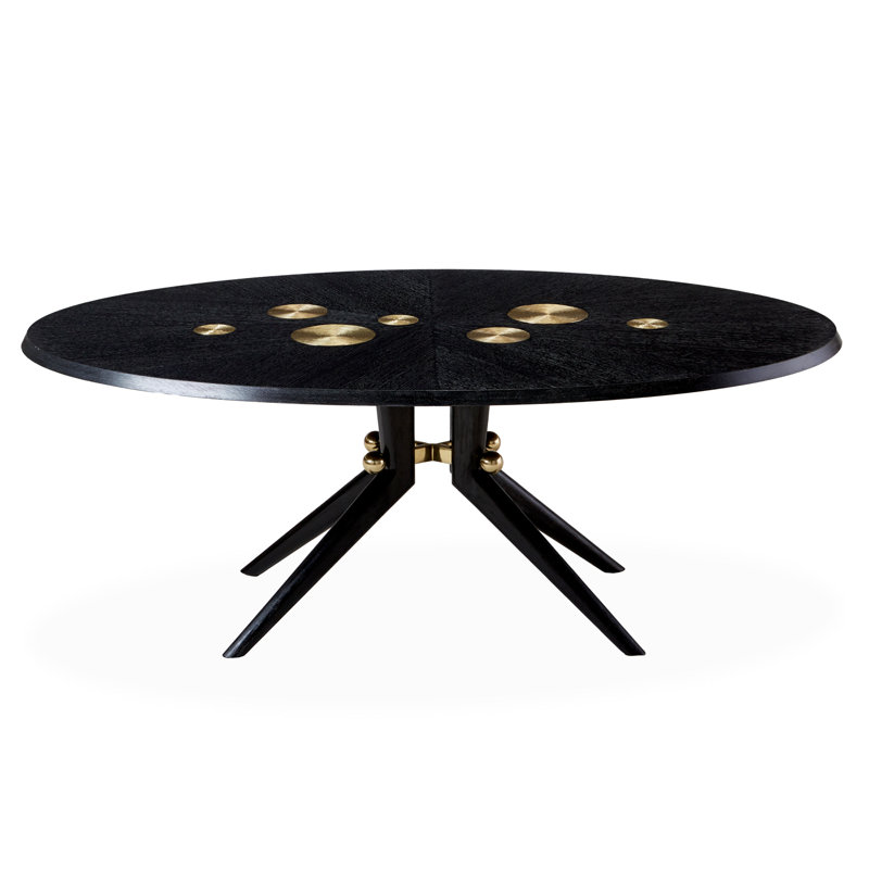 Ebonized Oak Round Dining Table with Brass Accents