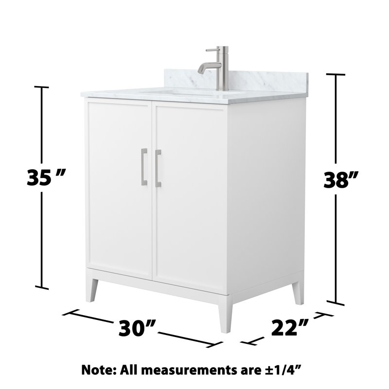 Ensemble de meuble-lavabo simple avec plateau en marbre Elan, Blanc, Nickel brossé, 30"