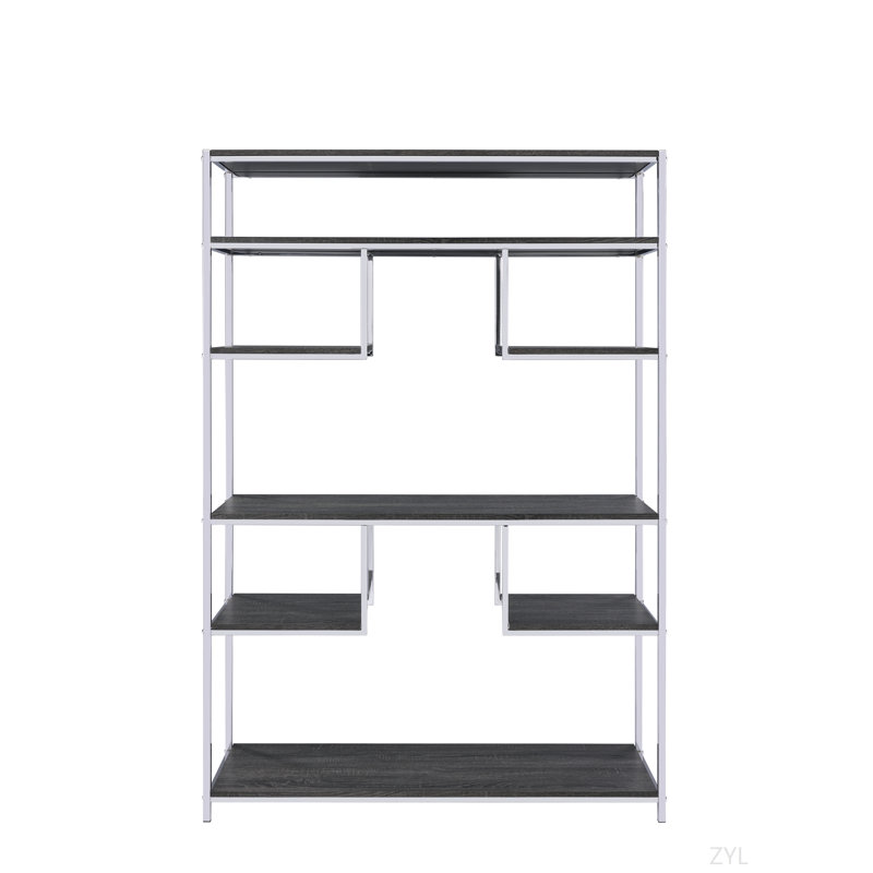 Bibliothèque rustique en chêne gris et finition chromée