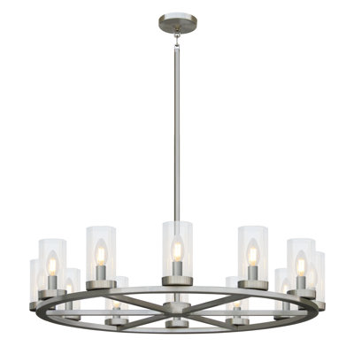 Lustre 12 lumières en acier inoxydable avec verre transparent