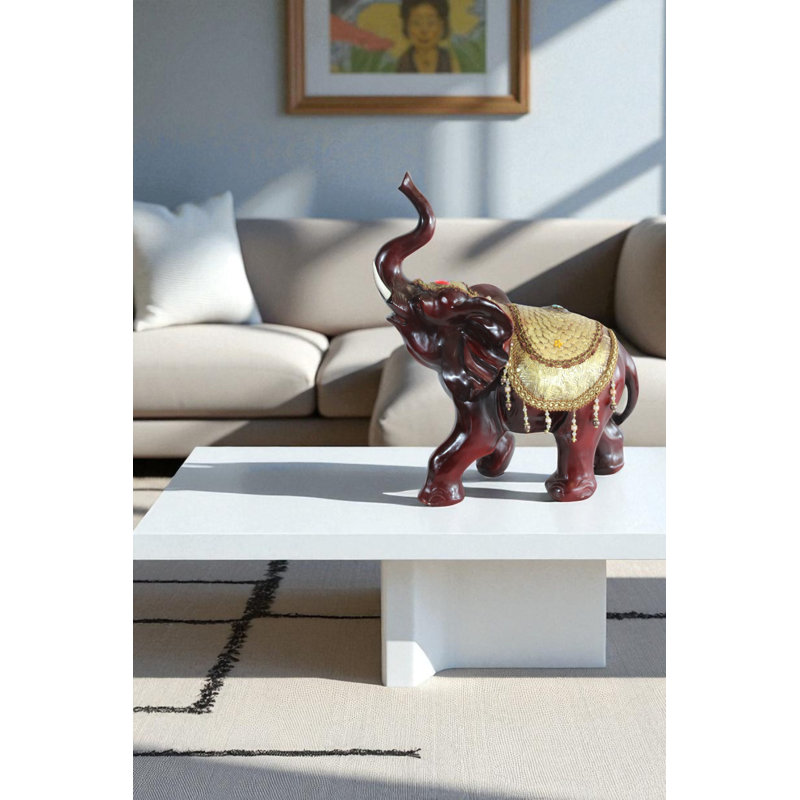 Statue éléphant en résine Nifao avec selle dorée et tronc surélevé - Éléphant Regal Lucky Home Decor - 19 po x 10 po x H 22 po