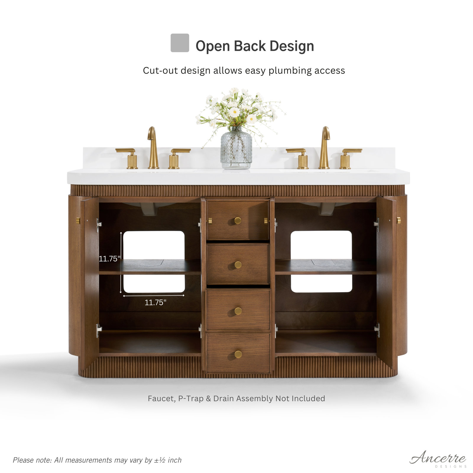 Aston Oak Single Bathroom Vanity, Chestnut Oak, 60 inch