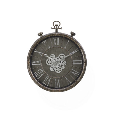 Clocks, 24" Round, Gear Mechanism, Wall Clock, Grey, Transitional