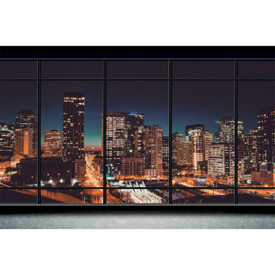 Grid City View Window View Wall Mural