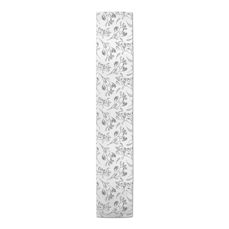 Bervin Rectangle Floral Polyester Table Runner, 72" x 16", Gray
