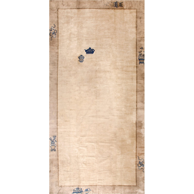 Tapis chinois antique en laine surdimensionné ivoire