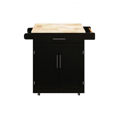 Black Kitchen Island With Rolling Trolley, 1 Drawer, 2 Doors, Adjustable Shelves, Towel Rack Extra Space And Dividers, Seasoning Rack, Tabletop Cart C by Red Barrel Studio