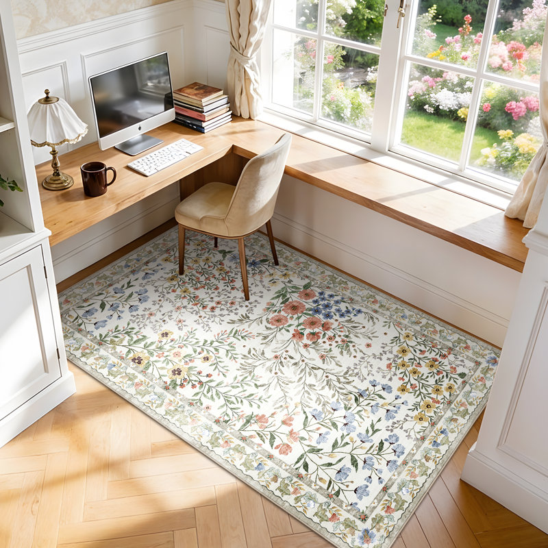 Tapis à motif floral lavable 3 x 5 po: tapis à motif floral Boho mignon antidérapant à poils courts pour le salon, la chambre, la cuisine, le bureau, l'entrée, le couloir, l'entrée, la ferme