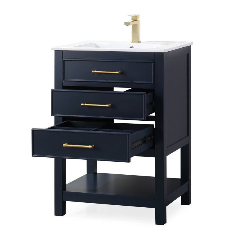 Ensemble de meuble-lavabo pour salle de bain simple 24 po Lauryn, Bleu marine