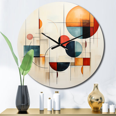 Colorful Mid Century Geometry Patchwork IV - Abstract Collages Wall Clock -  East Urban Home, 166956421EFC47FC8A2F25A6F4B67D8A